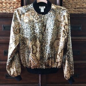 Vintage Allison Taylor 100% silk animal print bomber Jacket in size M